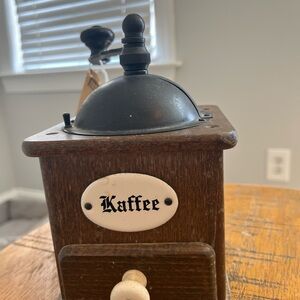 Vintage Wooden Coffee Grinder with Black Top